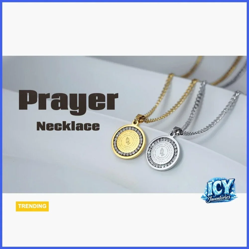 Stainless Steel Praying Hands Coin Pendant Necklace Religious Jewelry